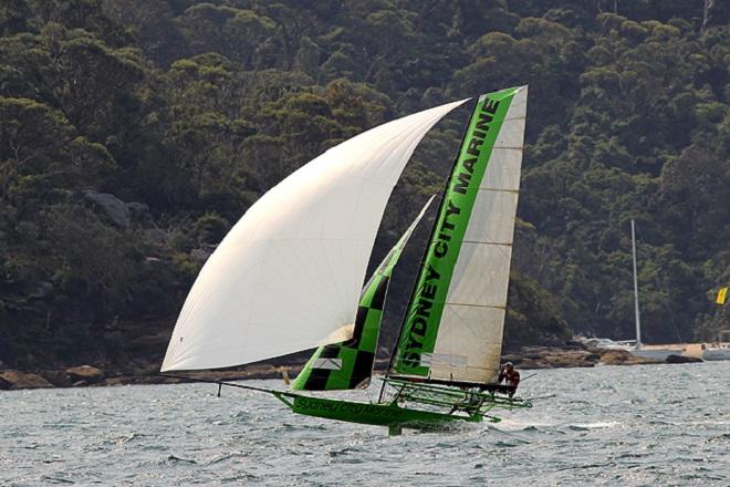 Sydney City Marine shows her paces under spinnaker two weeks ago © Frank Quealey /Australian 18 Footers League http://www.18footers.com.au